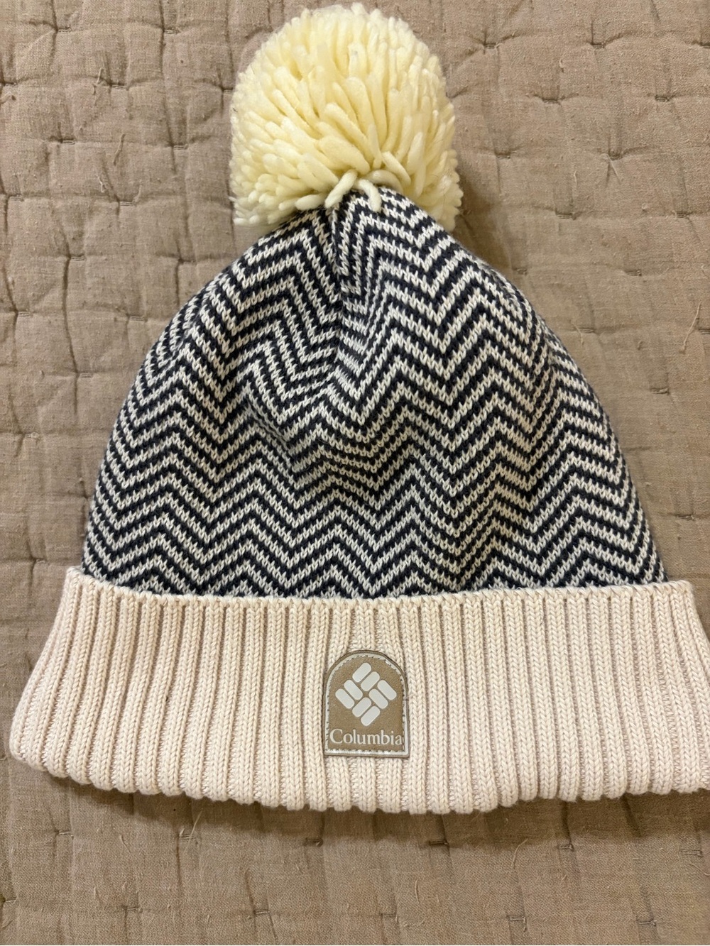 Columbia Women's Cream & Black Chevron Pom Beanie